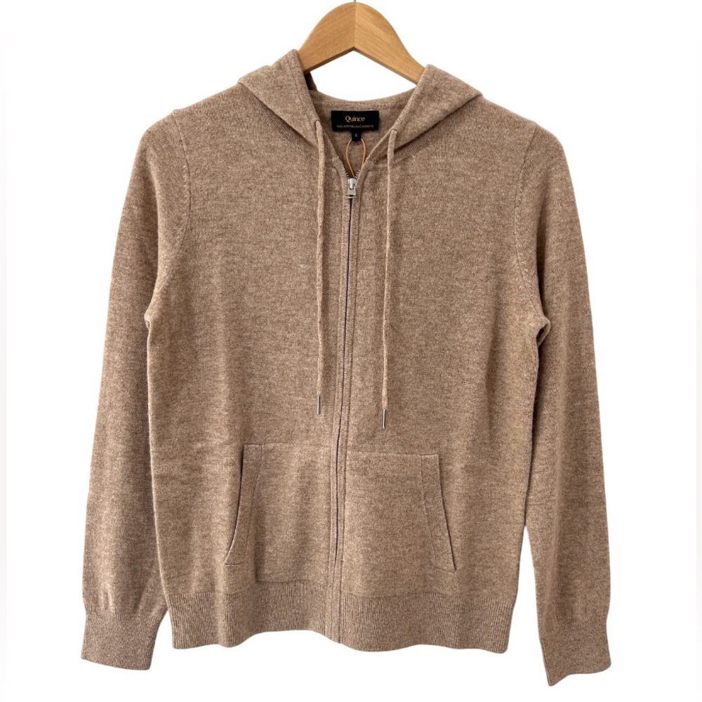 Quince Women’s Mongolian Cashmere Full Zip Hoodie Small oatmeal NWT